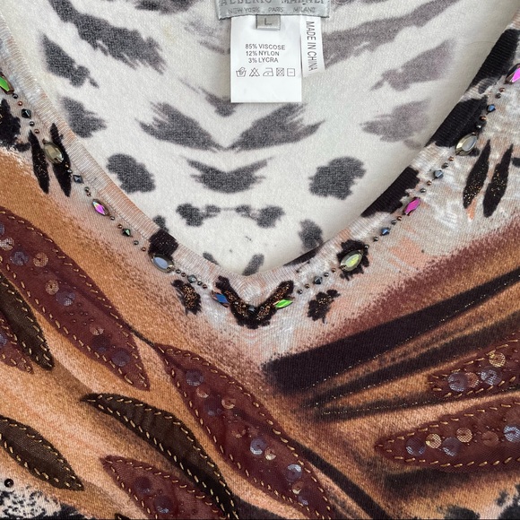 90s & Y2K ALBERTO MAKALI Leopard Print Glitter Rhinestone Embroidered Sweater - Picture 5 of 11